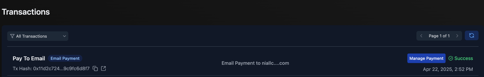 Pay to Email Transaction Receipt